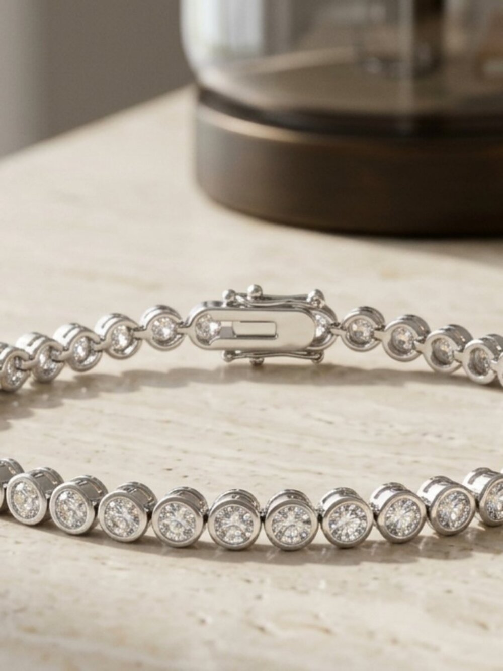 Mens 3mm Full Moissanite Bezel Bubble Bracelet for Women
